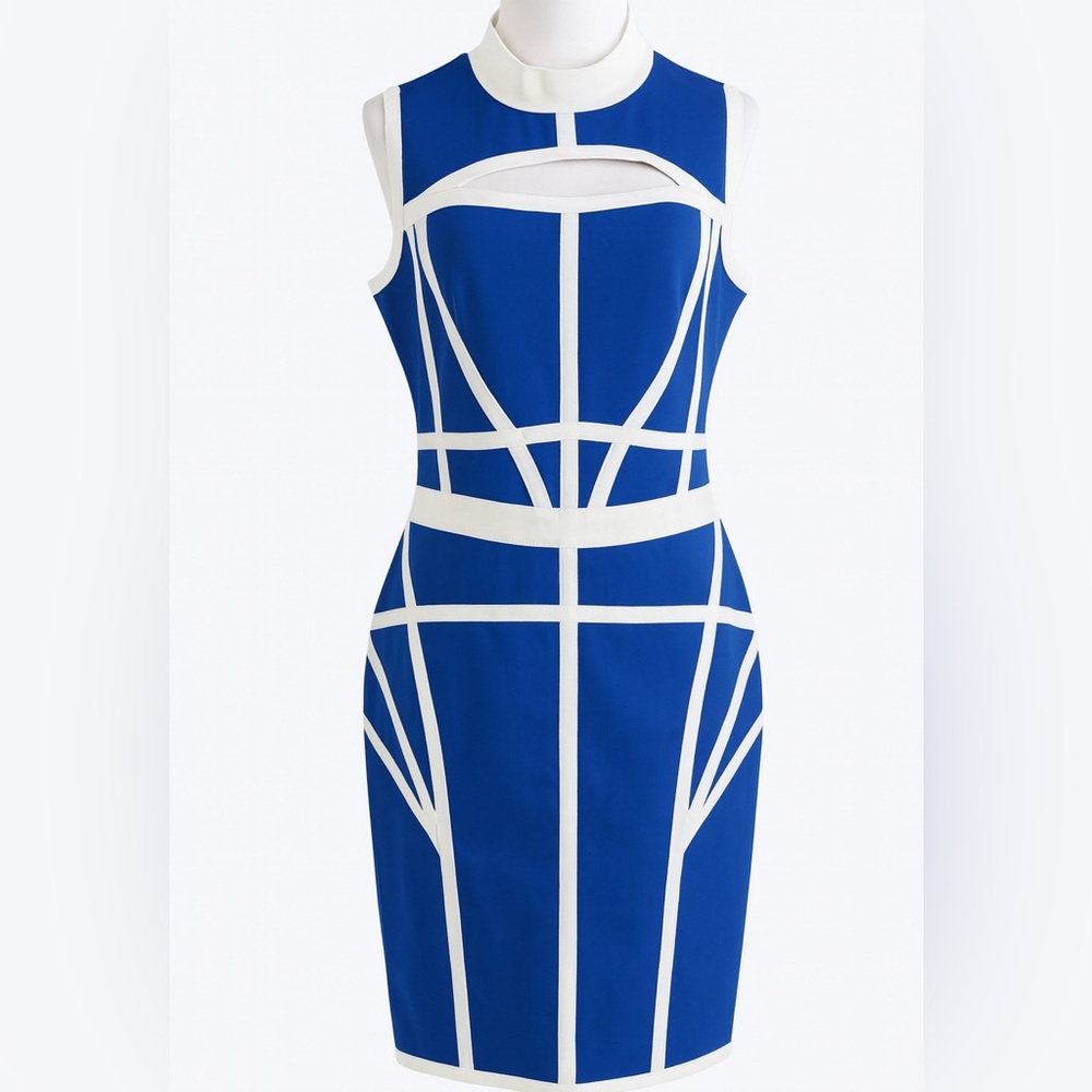 Royal Blue Sculpted Bodycon Dress with Peekaboo Neckline | Size 18/20